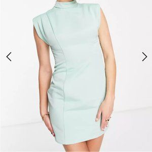 ASOS DESIGN structured mini dress with shoulder pads in sage green